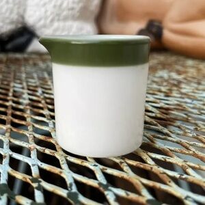Pyrex Corning 1oz Restaurant Creamer Regency Green Stripe Glassblower Vintage